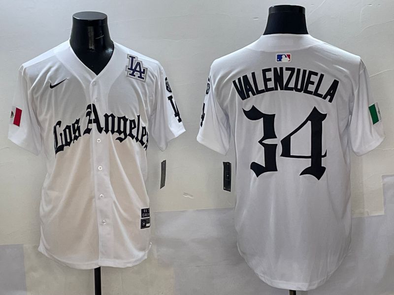 Men Los Angeles Dodgers #34 Valenzuela White Five generations Joint Name 2025 Nike MLB Jersey style 5->los angeles dodgers->MLB Jersey